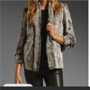 Alice & Olivia Faux Fur Coat Gray Black Print Coat Size Medium